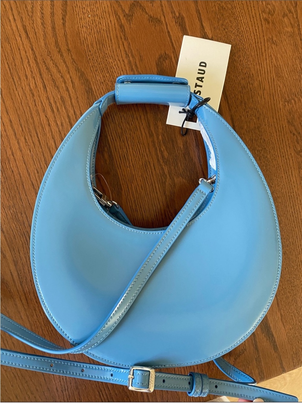 🌀STAUD Moon in Azure leather bag